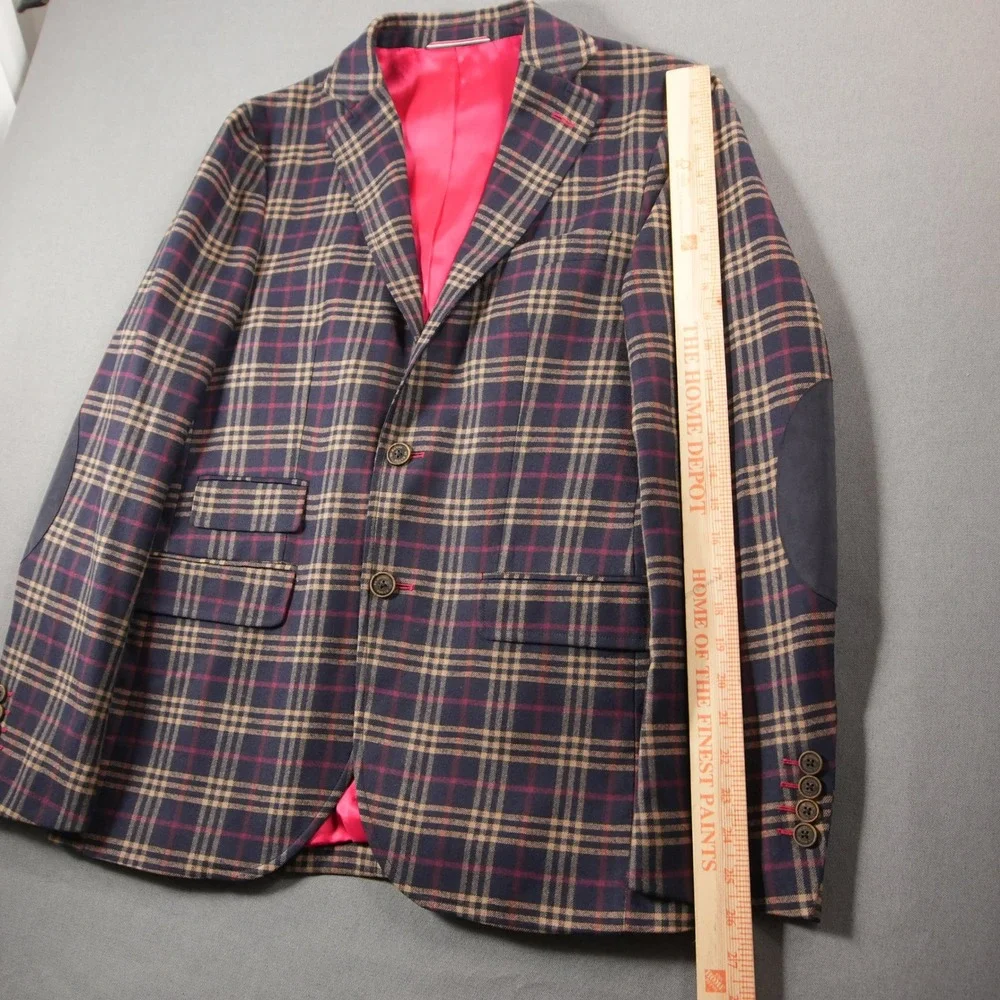 Collegiate Italian Elbow Patch Plaid El Ganso Subalpino Men Blazer Jacket EUR 46